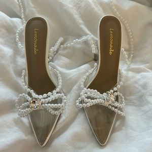 Lemonade white Pearl ankle wrap heels